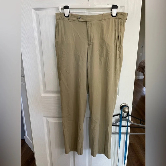 Tommy Bahama 90% Silk 10% Cotton Blend Pants Men 35x32 Biege Flat Front Tan - Picture 1 of 4